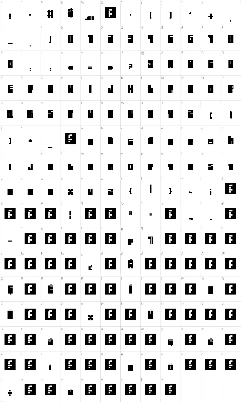 1896font character map