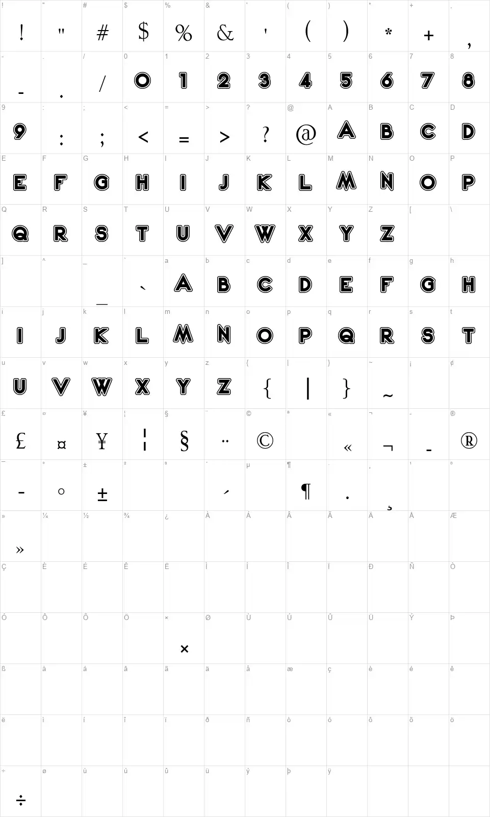 2020 Outline Fortune Keifont character map