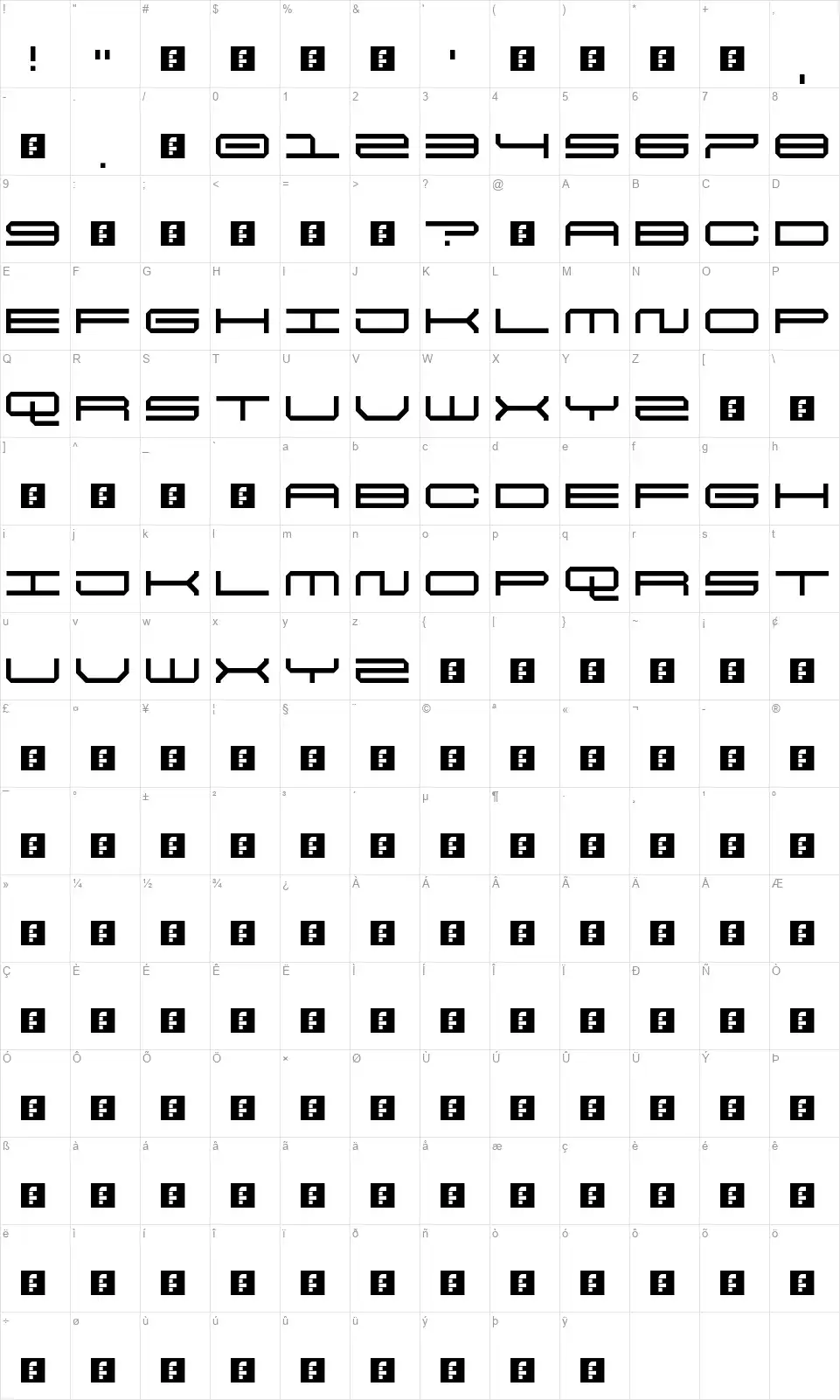 5 Final Frontierfont character map