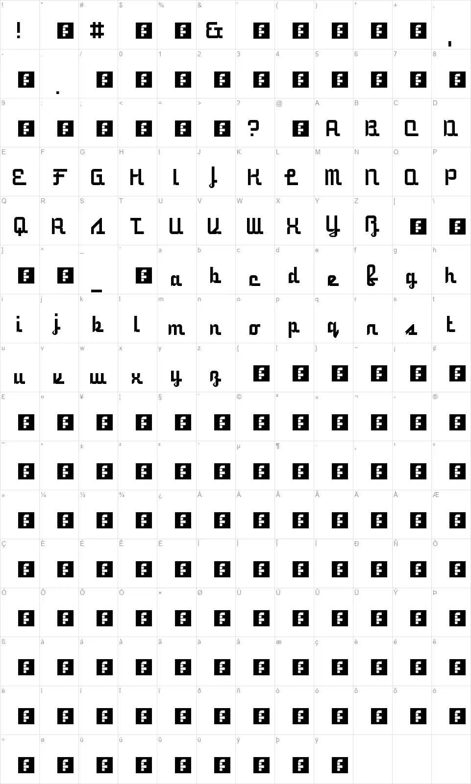 5 Railway Scriptfont character map