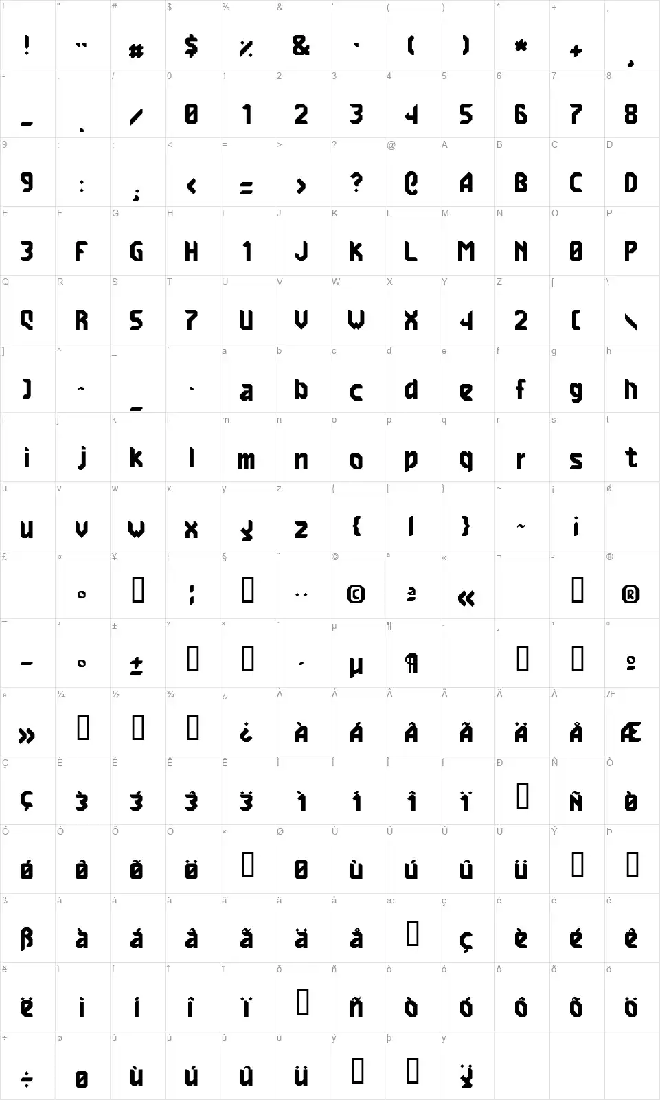 7ABL3font character map