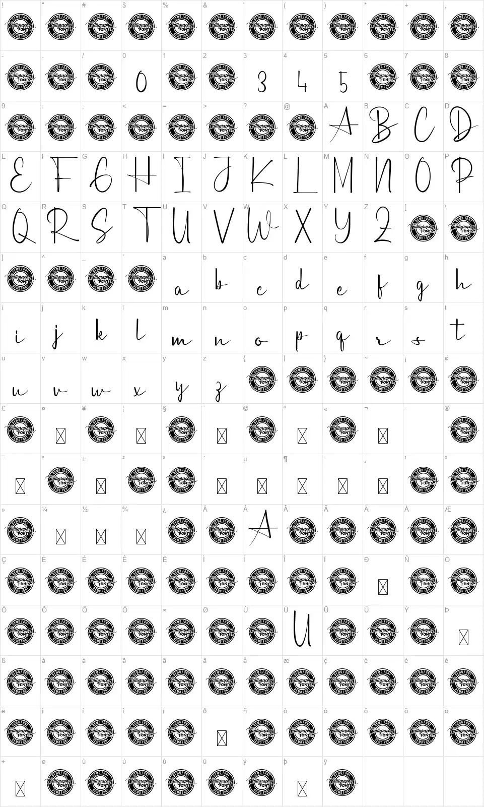 A Starfont character map