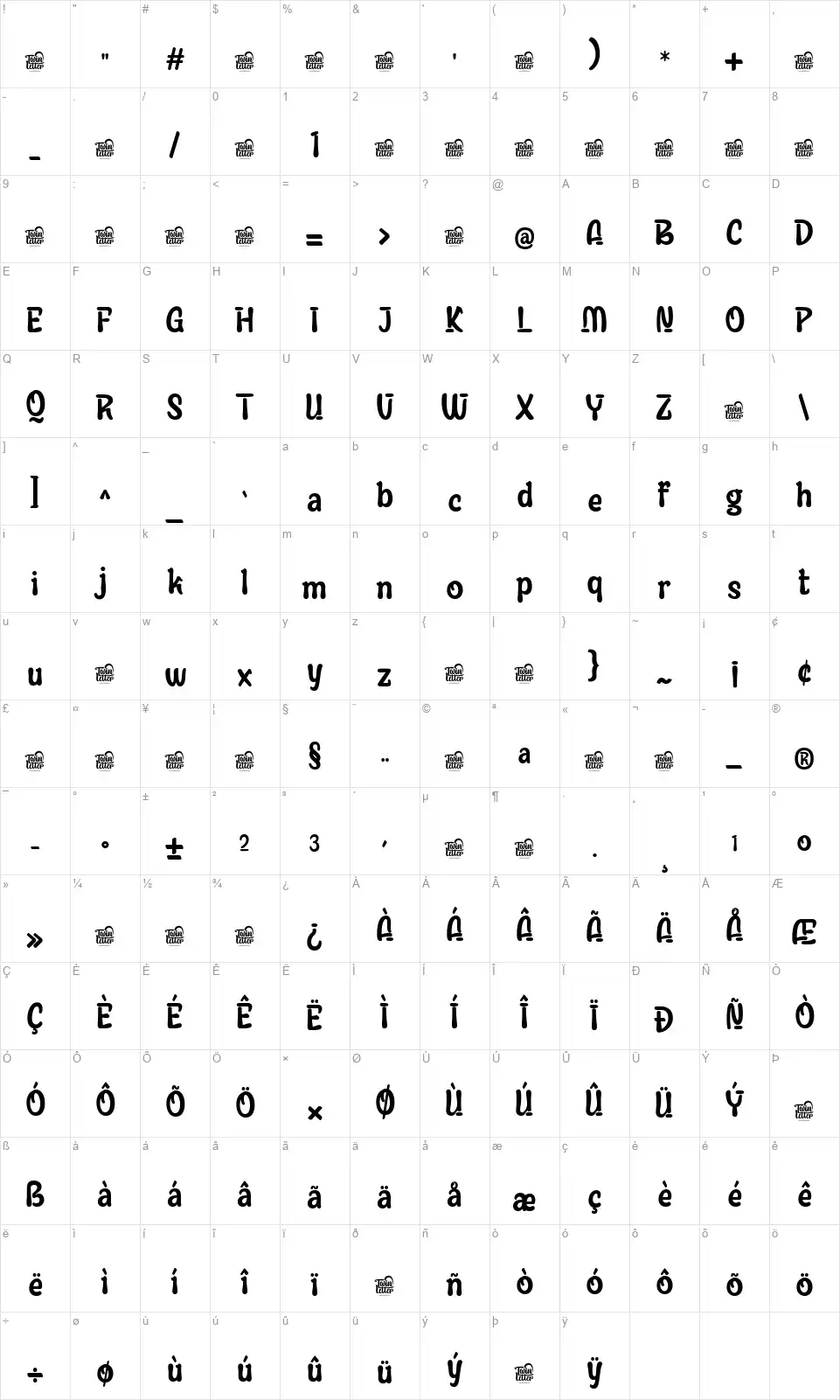 Abintqifont character map