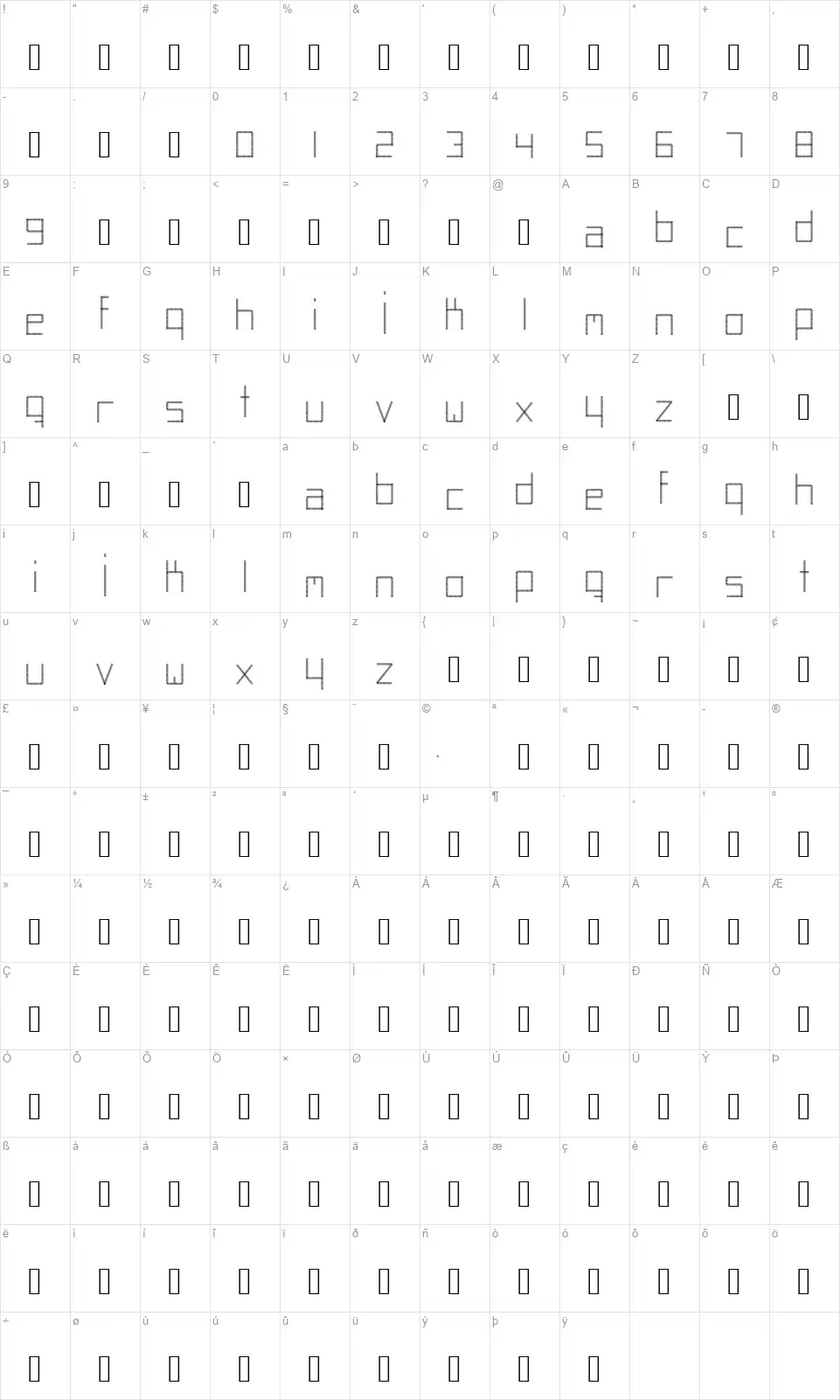 Abstractafont character map