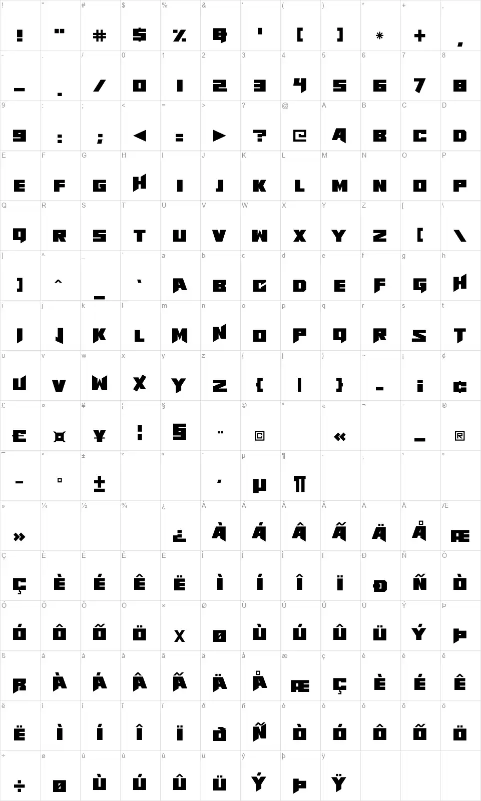 Abyssal Horrorsfont character map