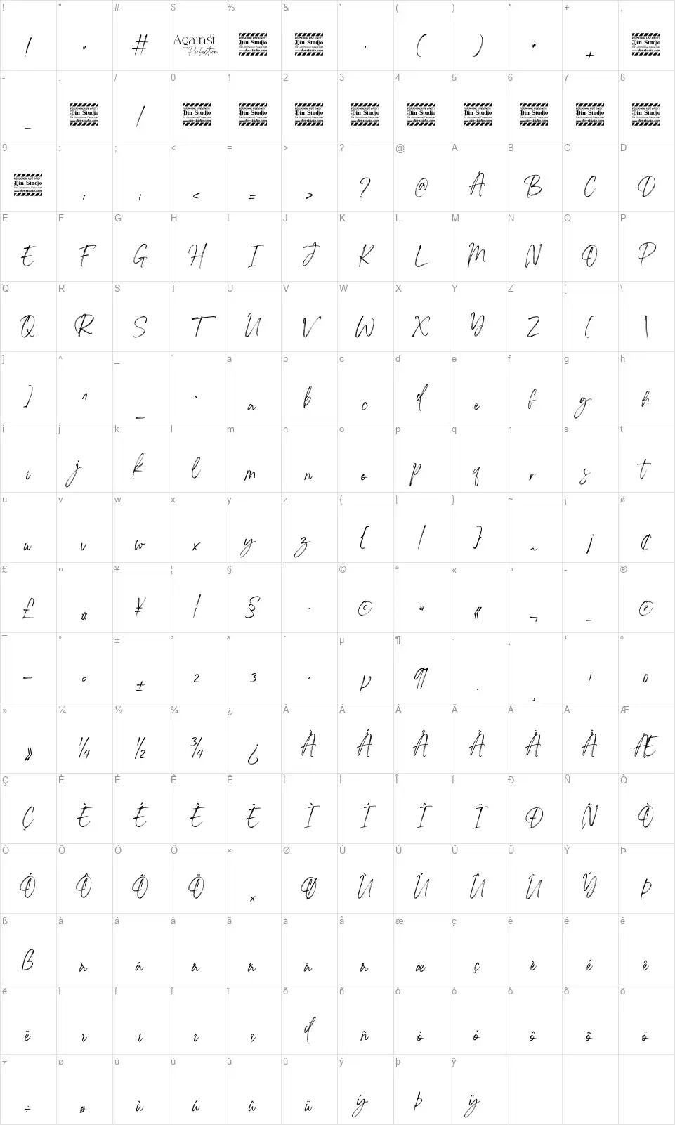 Against Perfection Scriptfont character map