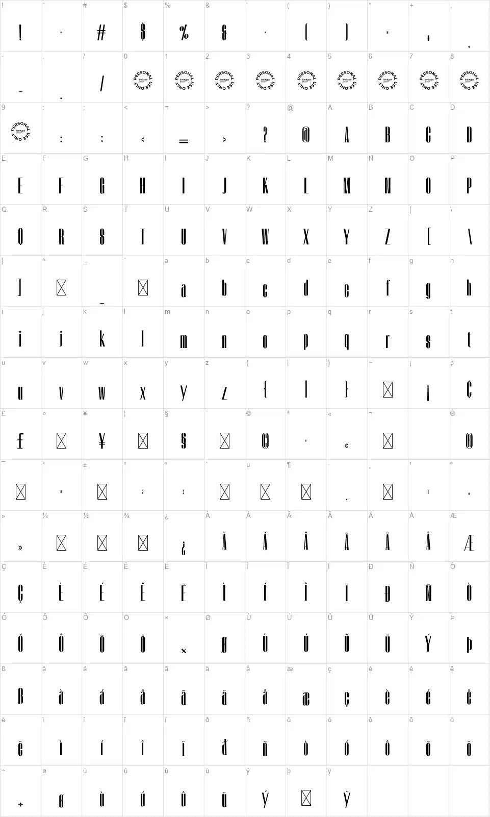 Agrokizfont character map