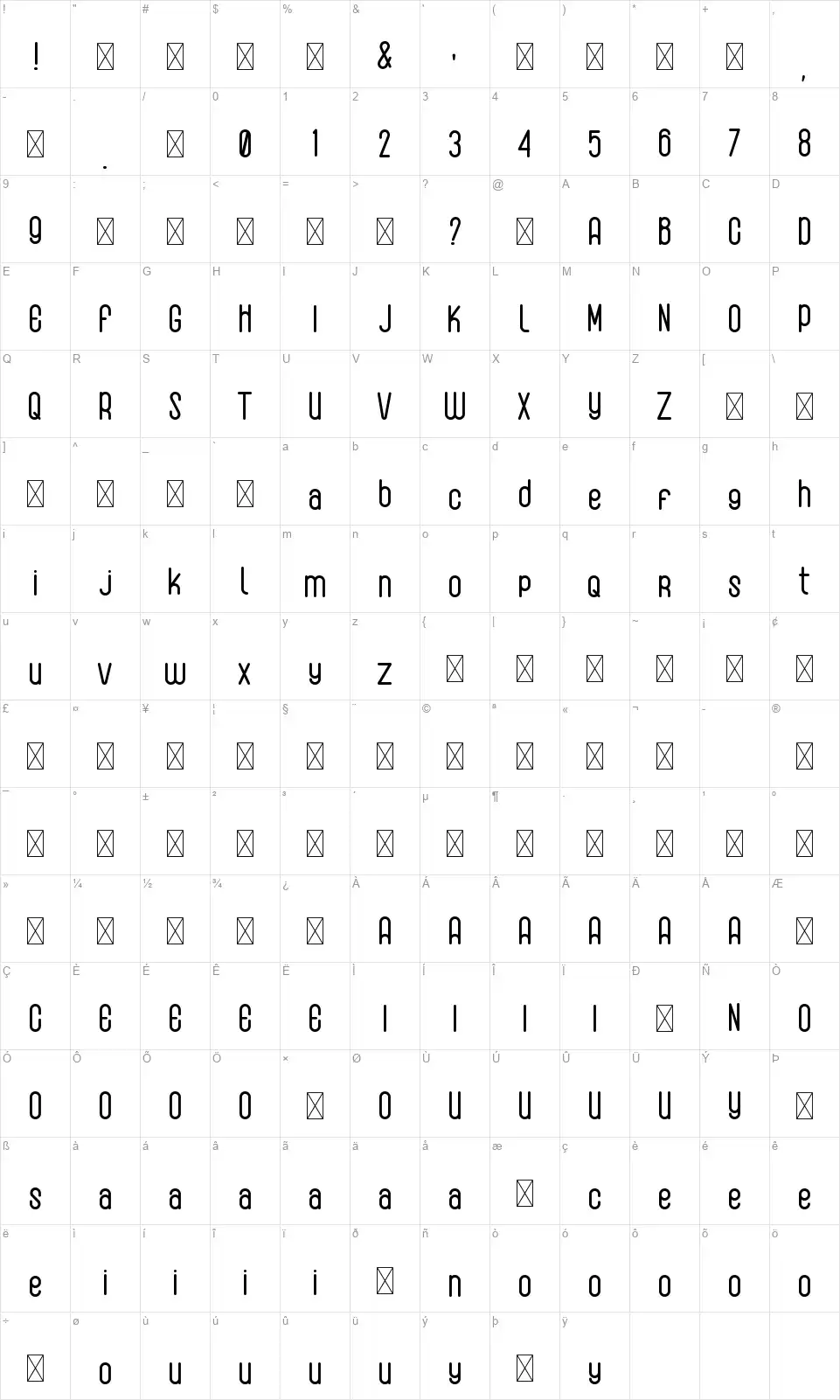 Albeon Roundfont character map
