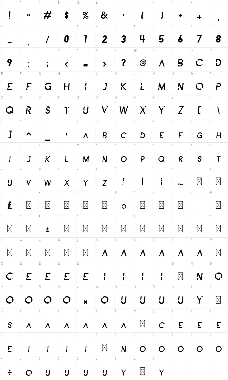 Aldith Scriptfont character map