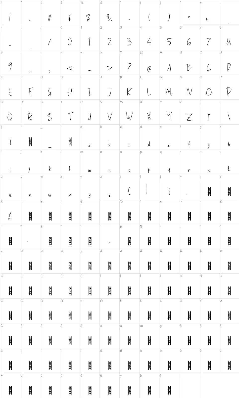 Alexandra Signaturefont character map