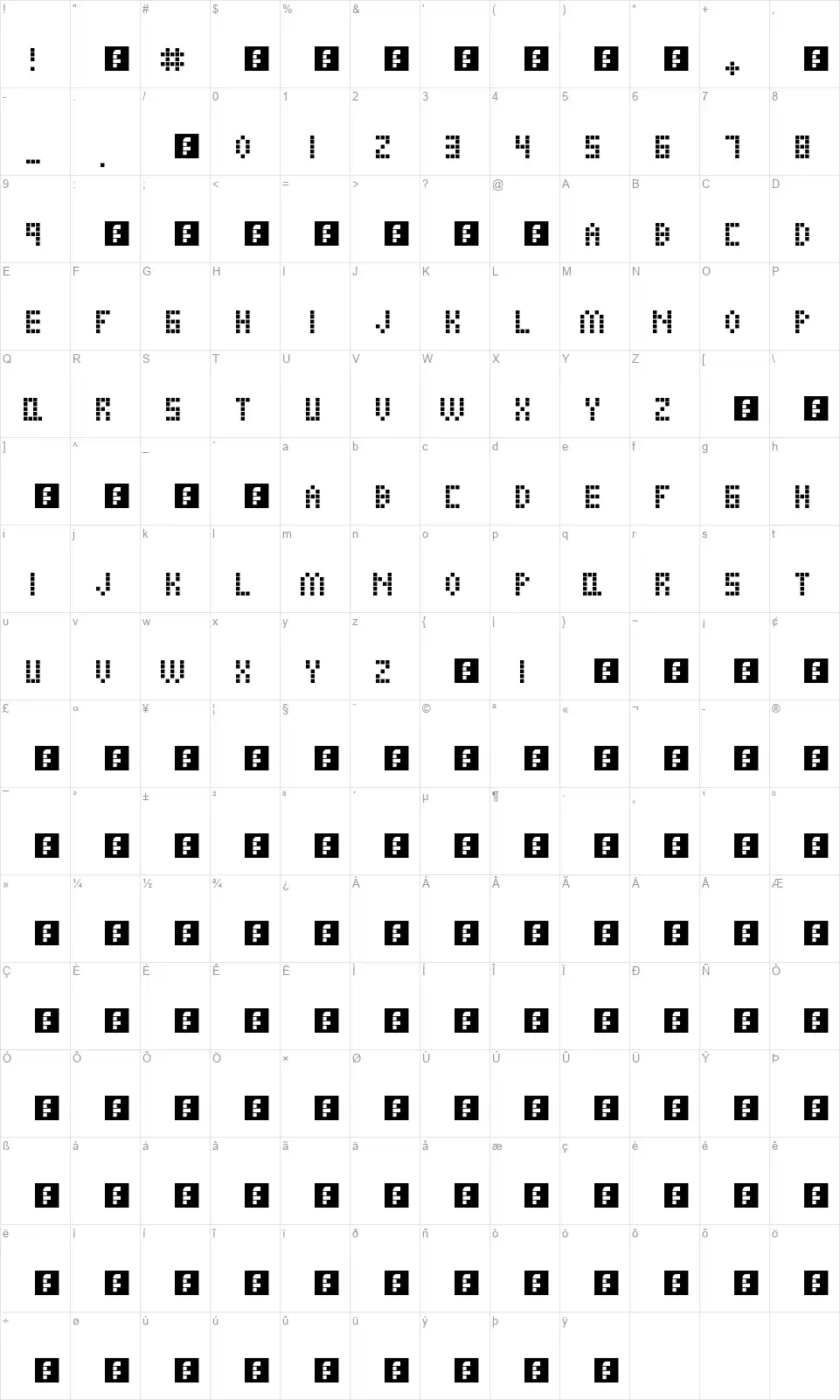 Alien Invasionfont character map