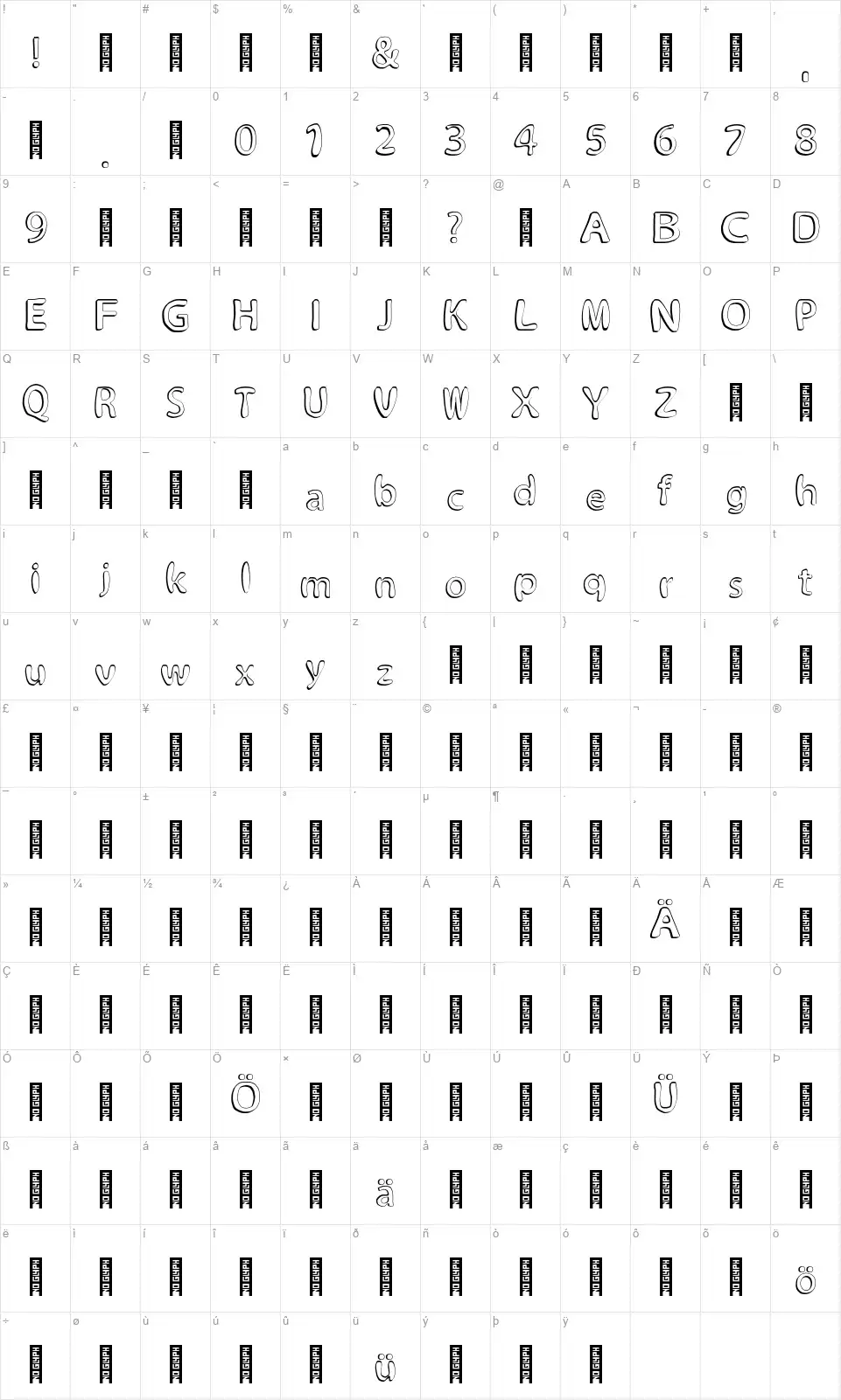 Alinafont character map