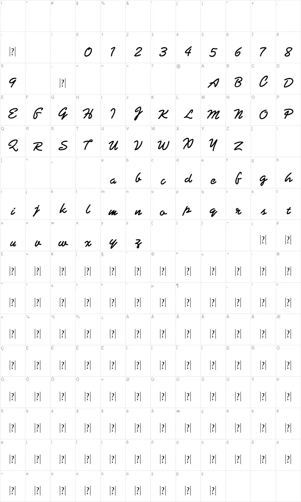Aljameelafont character map