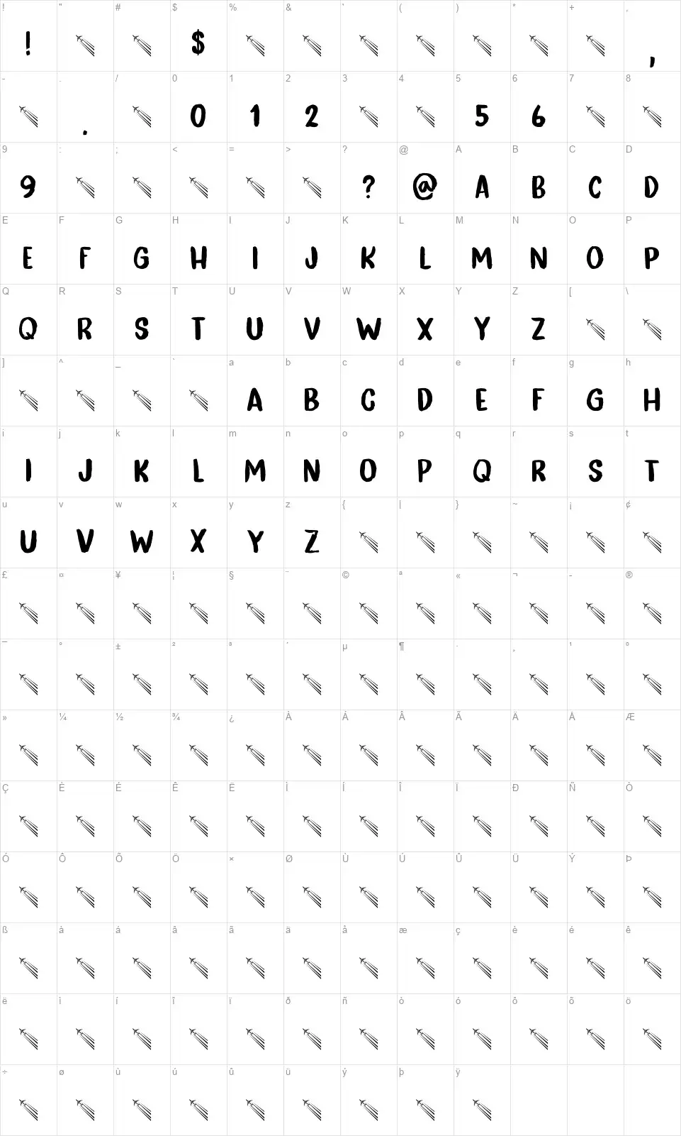 All Is Quietfont character map