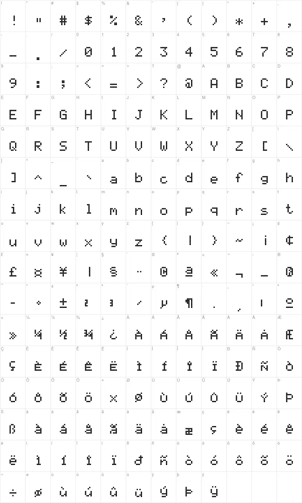 AlphaSmart 3000font character map