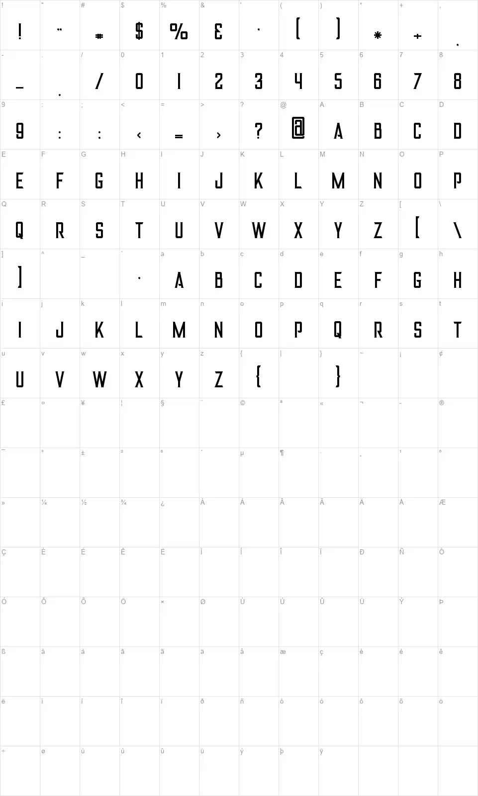 Alterfont character map
