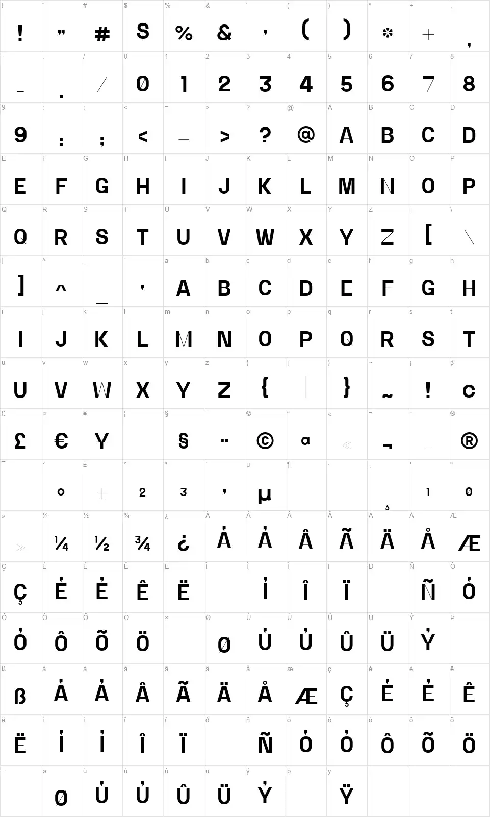 Alternerfont character map