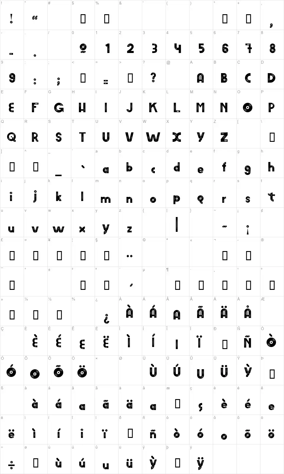 Am Vinylfont character map
