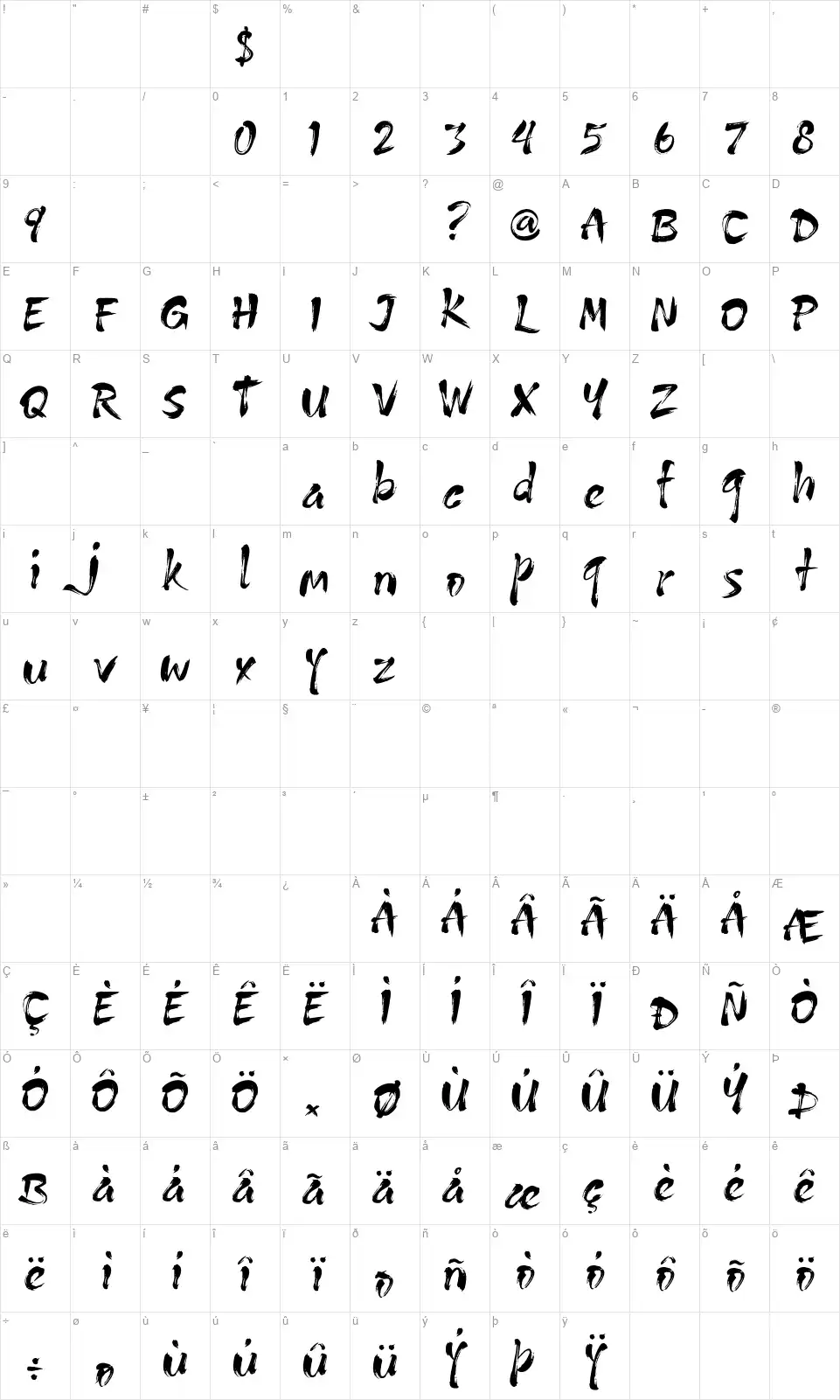 Amanojaku Карта Amanojakufont character map