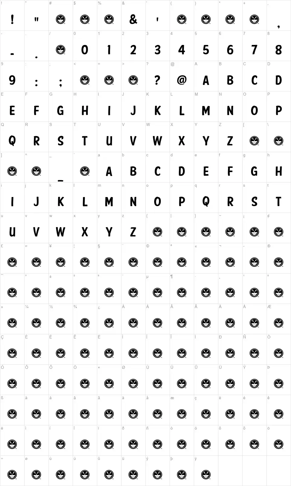 American Purpose Casualfont character map
