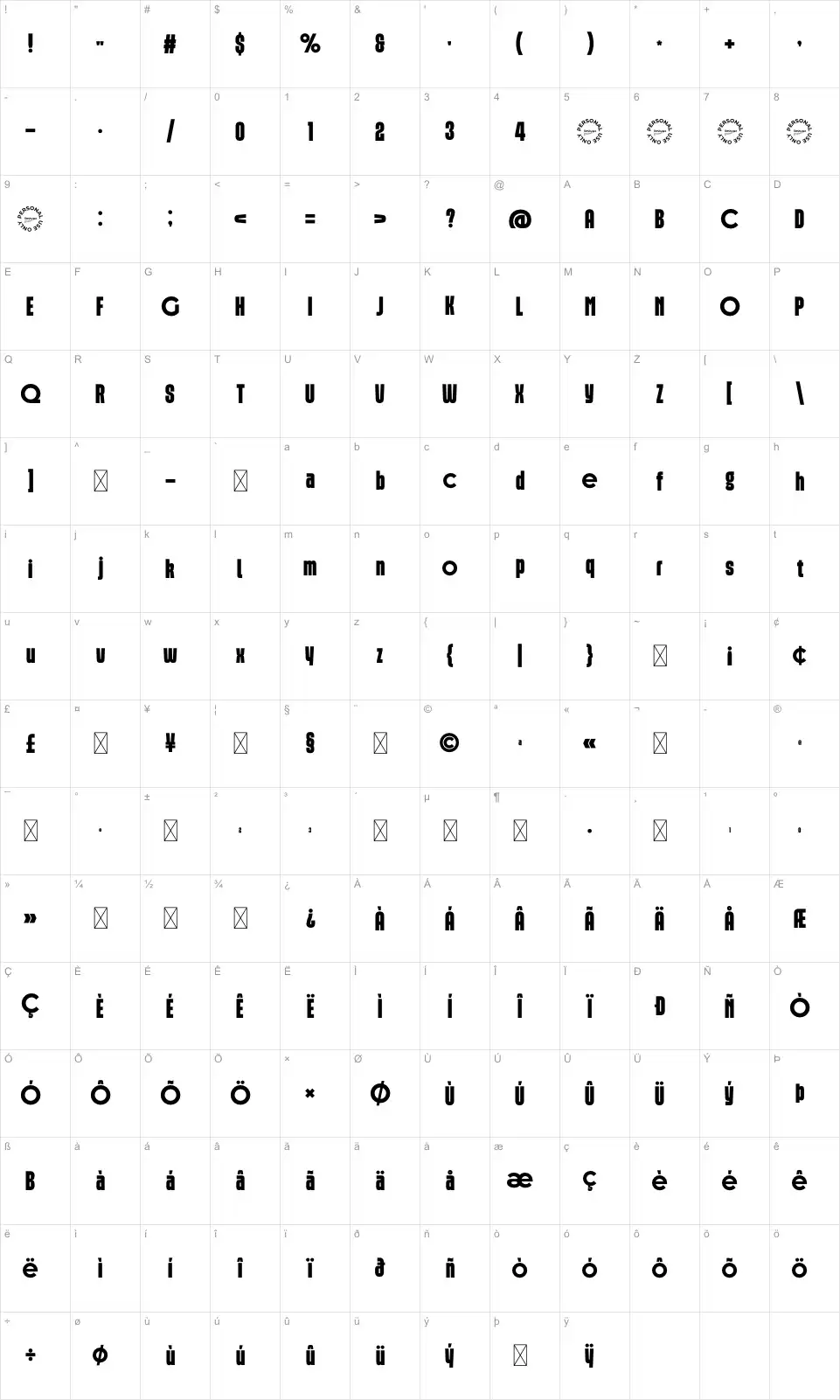 Amover Карта Amoverfont character map