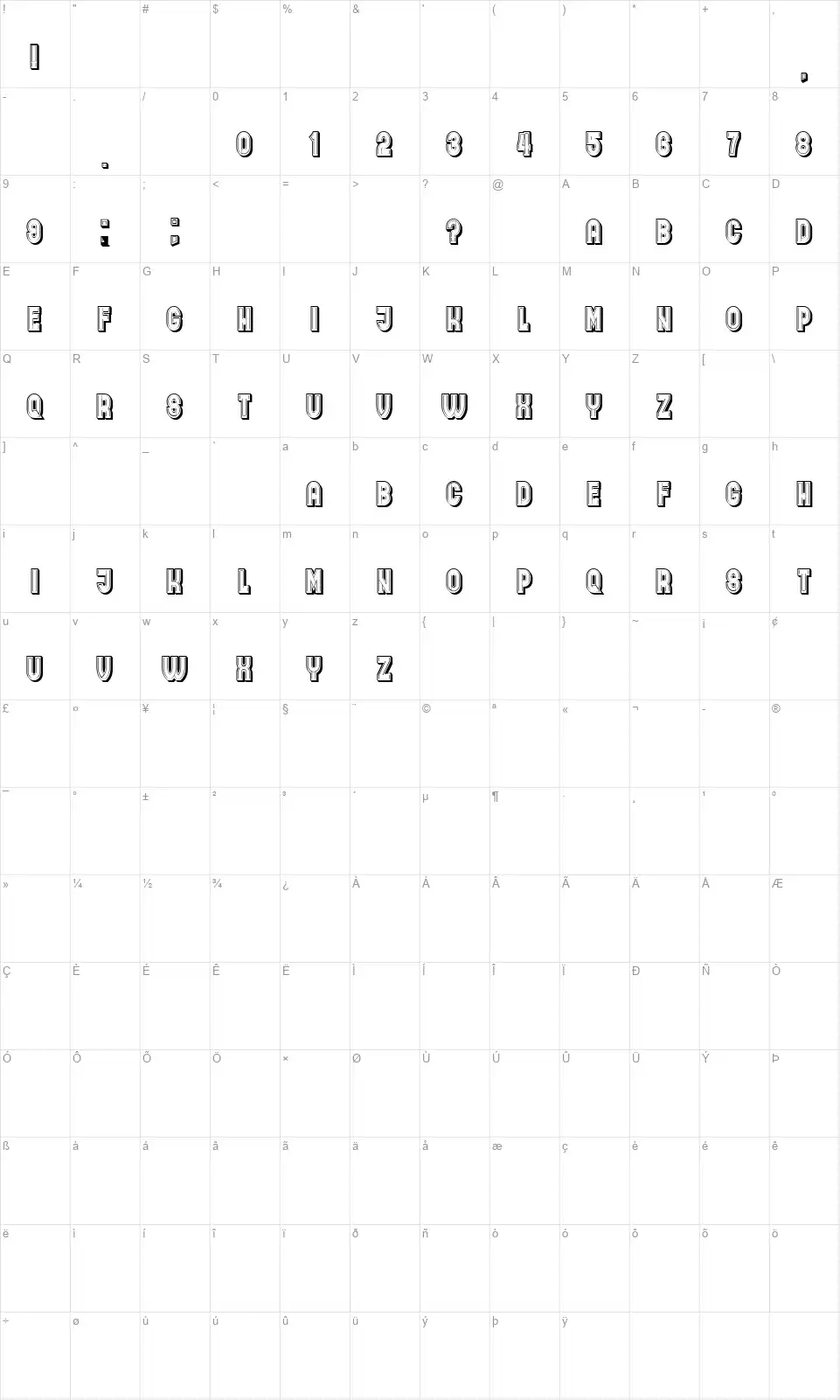 Andreyfont character map