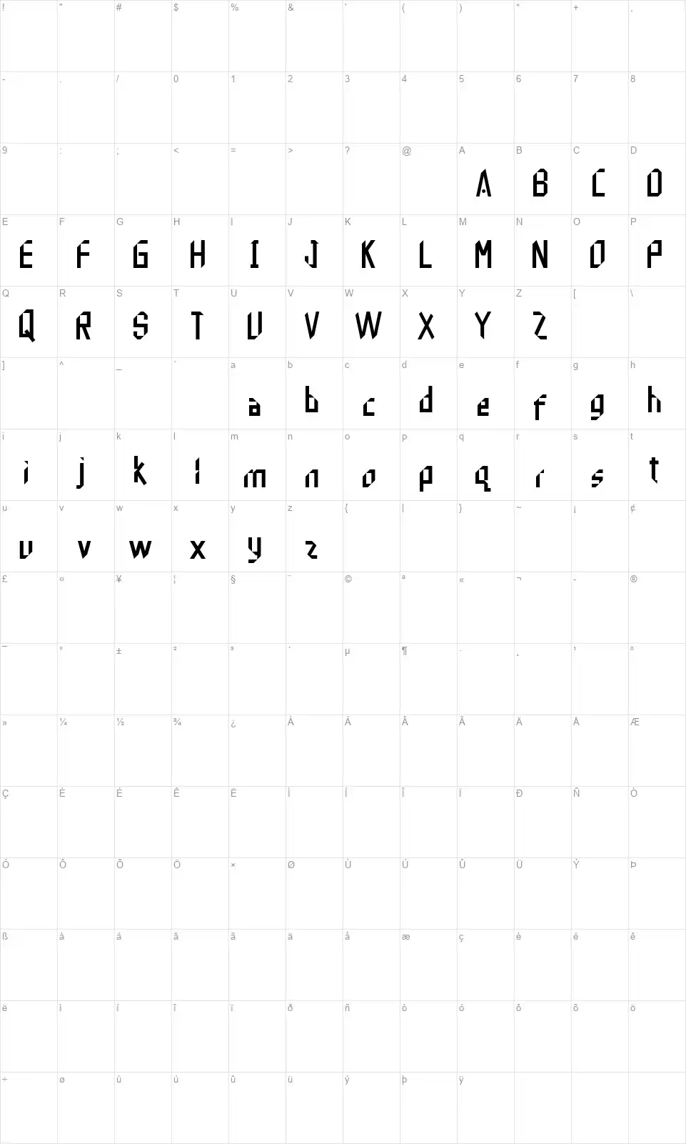 Andromediafont character map