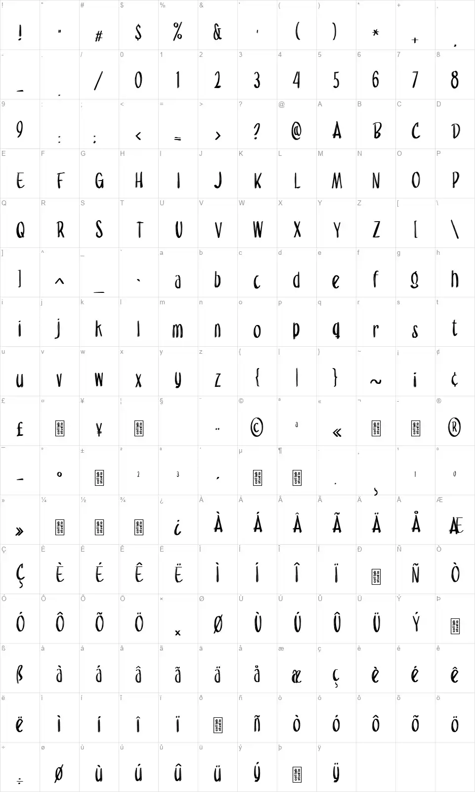 Angelo Woodhillsfont character map