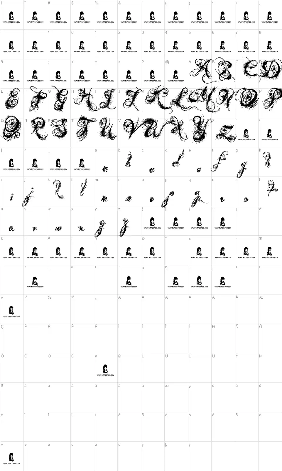 Angels Messagefont character map
