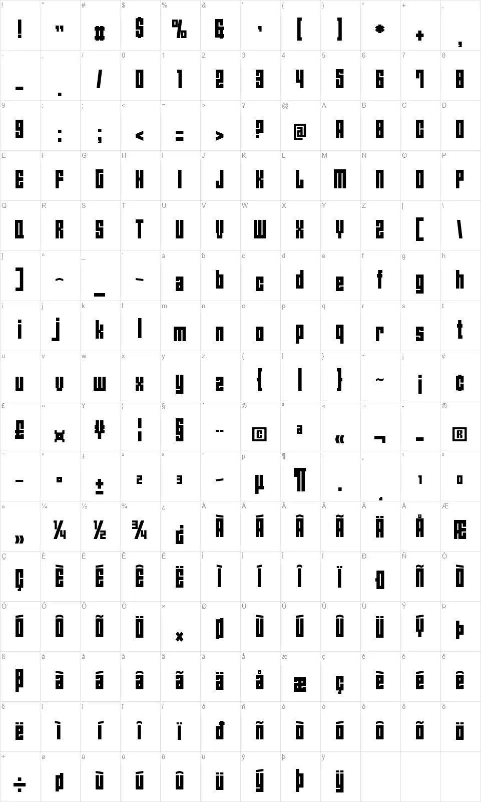 Angie's New Housefont character map