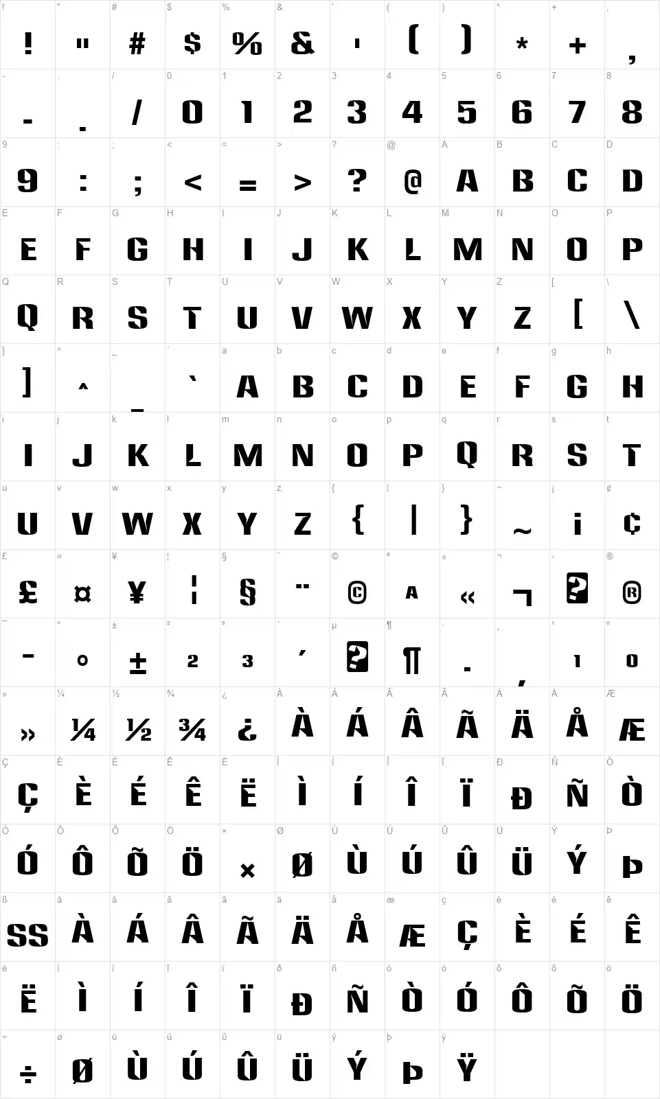 Anklepantsfont character map