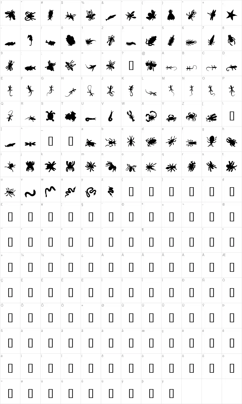 Ann Crawlersfont character map