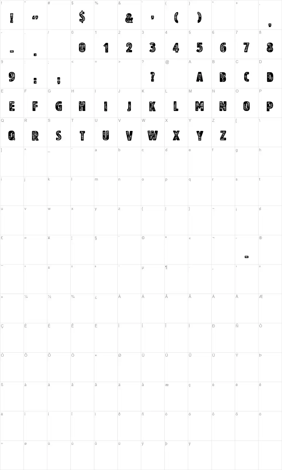 Another Brickfont character map