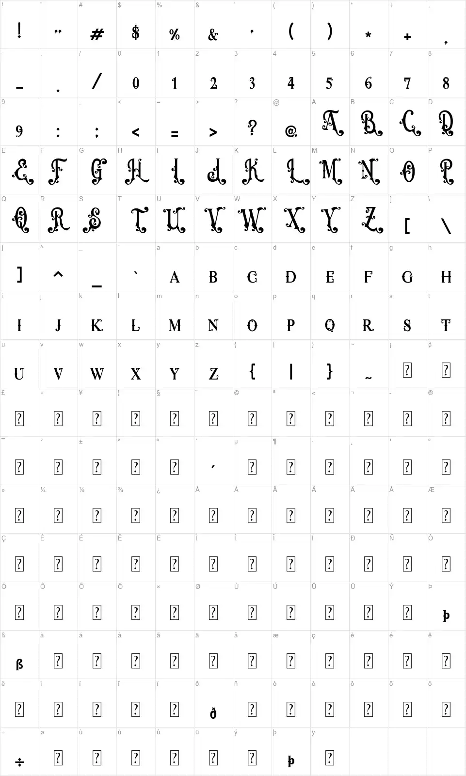 Antique Hunterfont character map