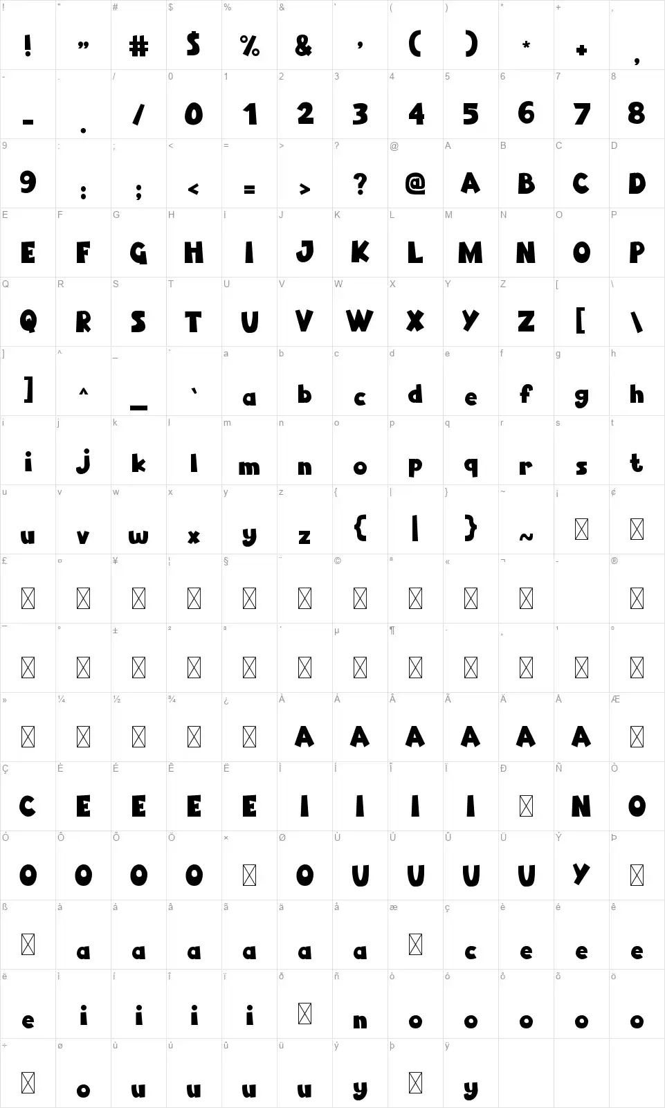 Aqua Lifefont character map