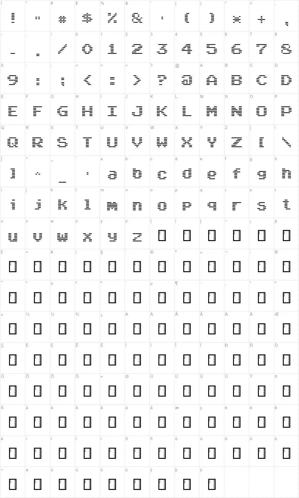 Arcade Classicfont character map