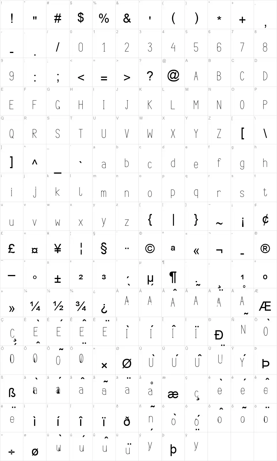 Argocksazfont character map