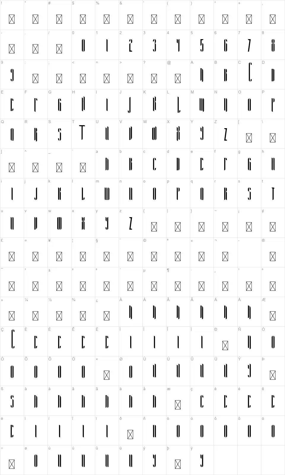 Ariafont character map