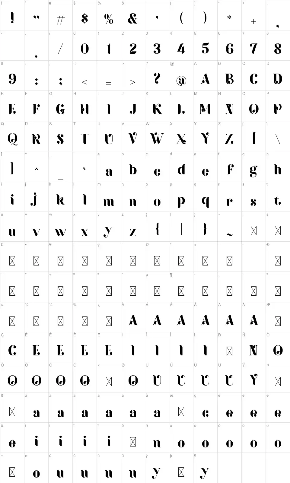 Arka Typefacefont character map