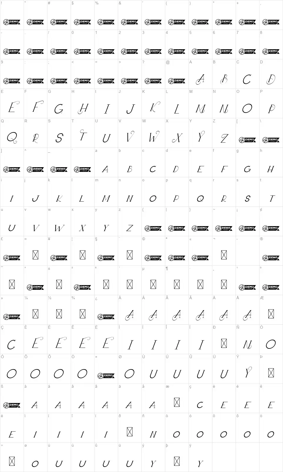 Arkadelphiafont character map