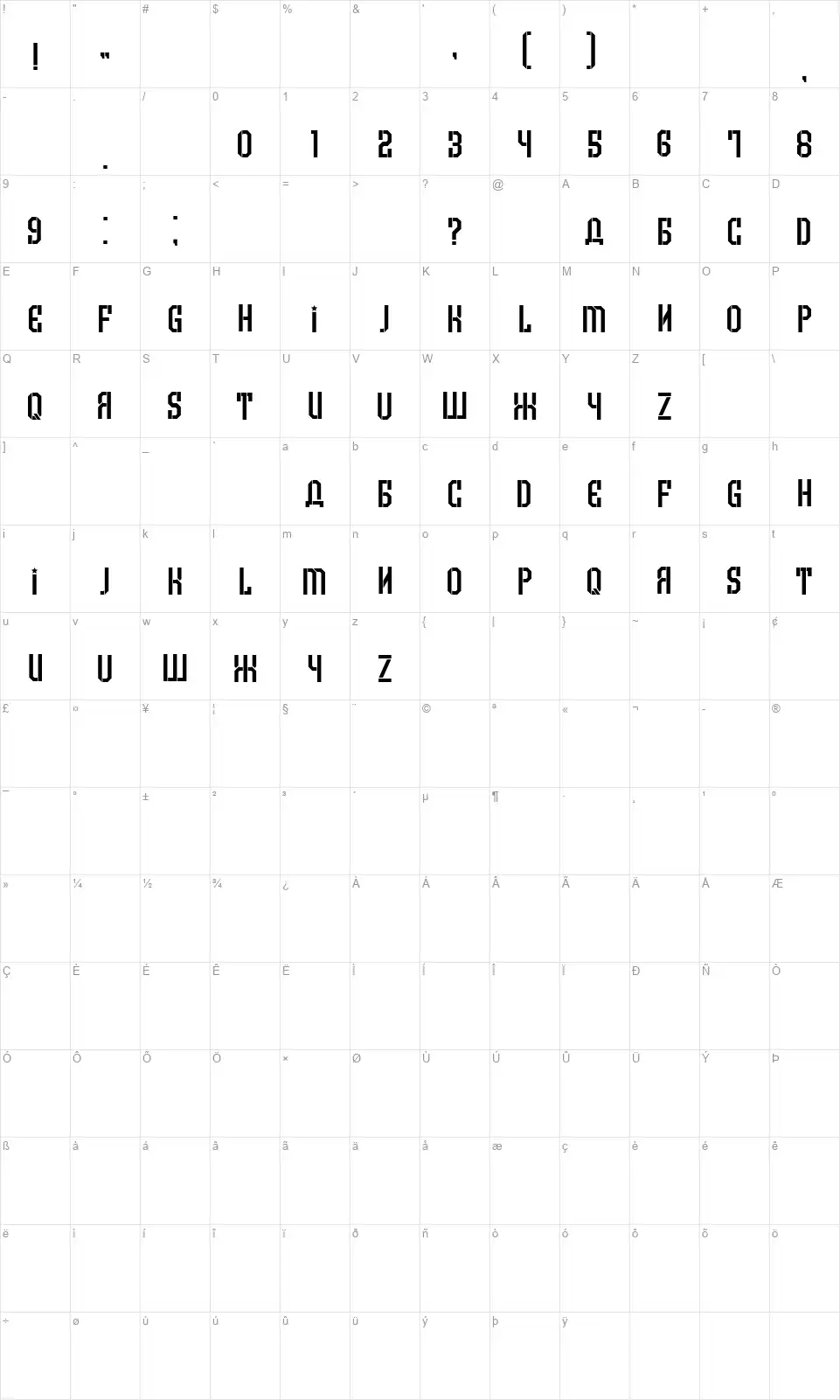 Armeniafont character map