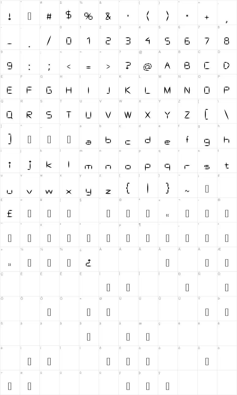 AS Bascalcfont character map