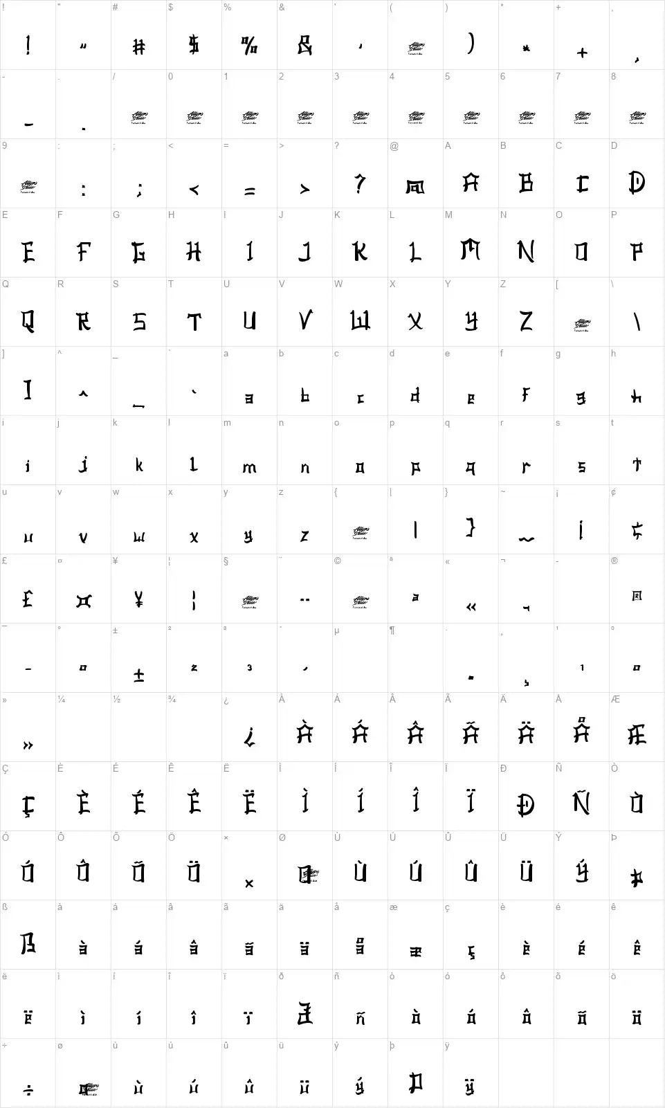 Ashitofont character map