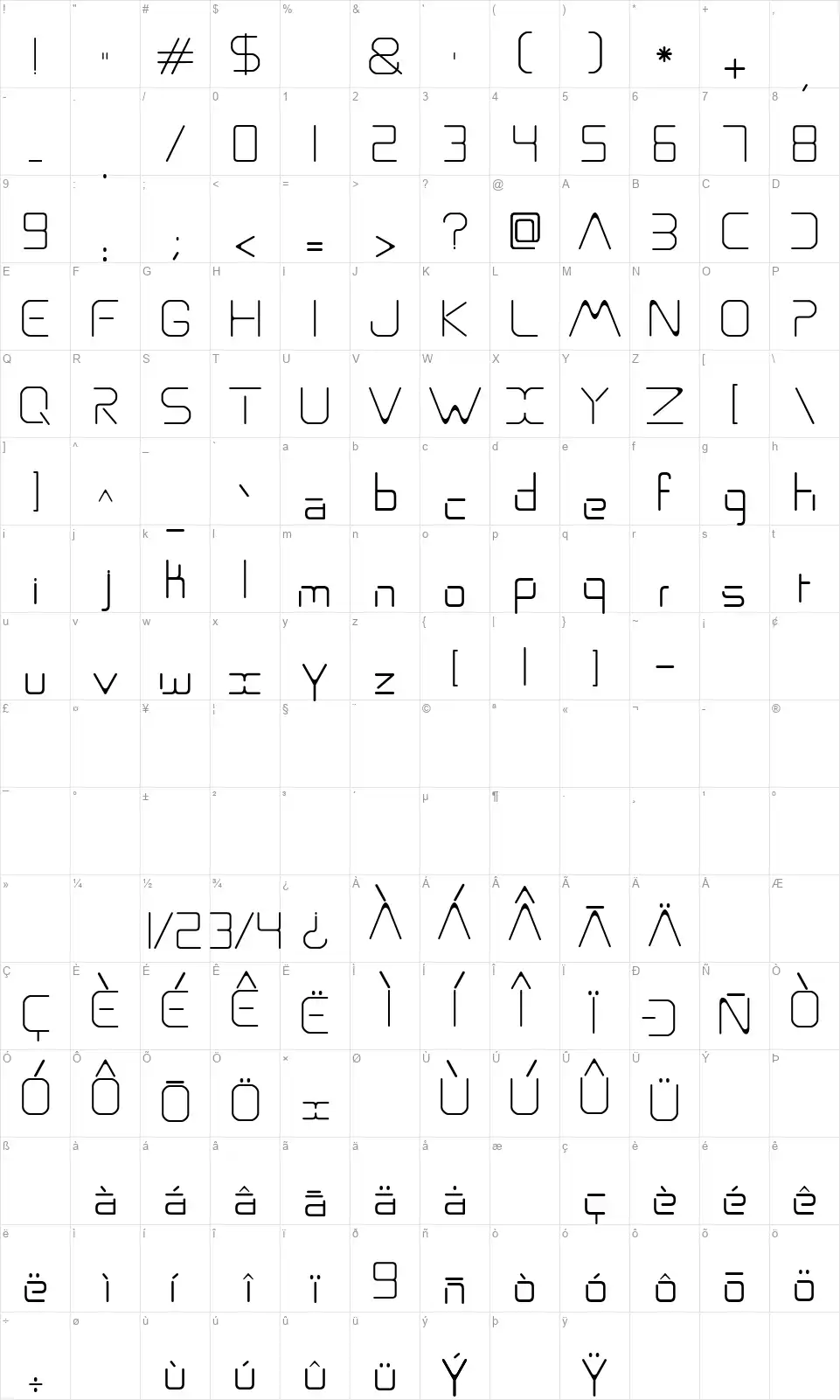 ASOfont character map