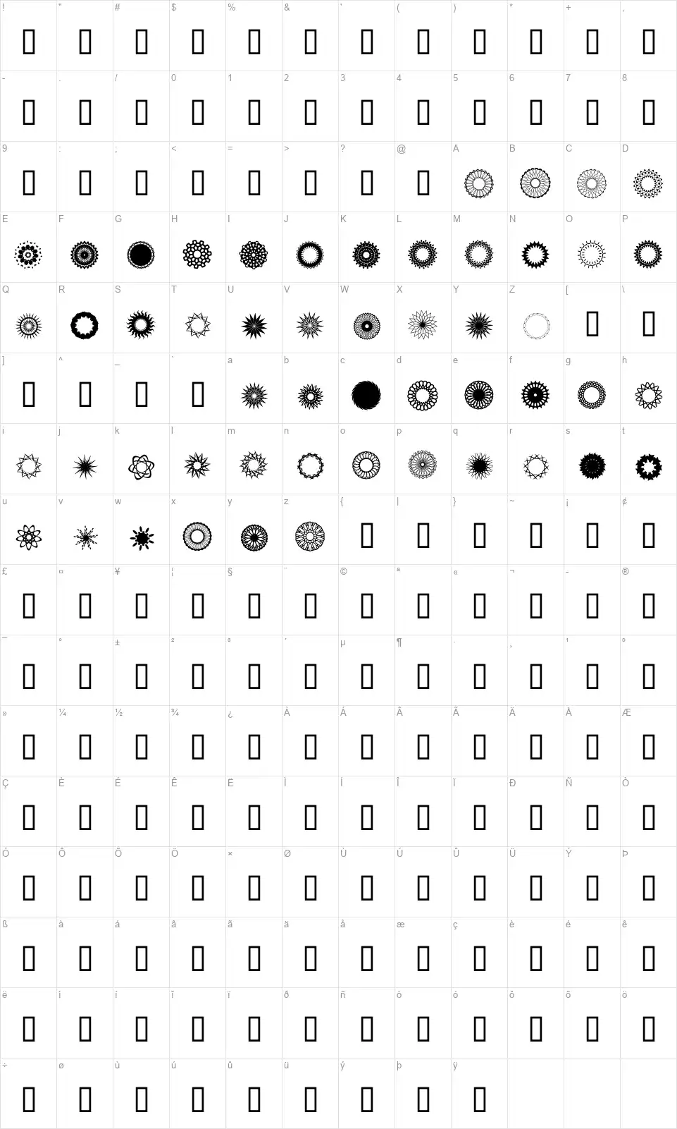 Asorionfont character map
