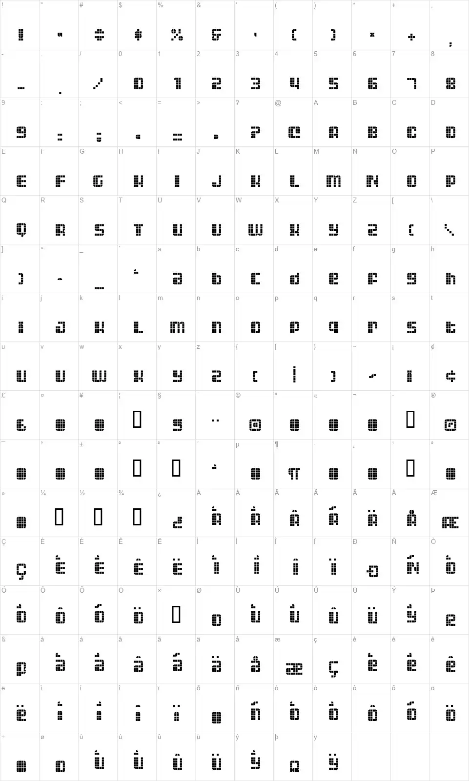 Astronautfont character map