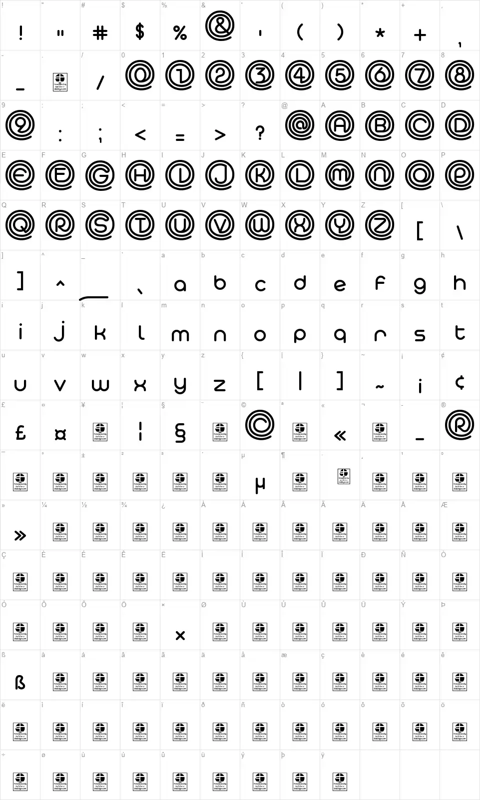 At The Middayfont character map