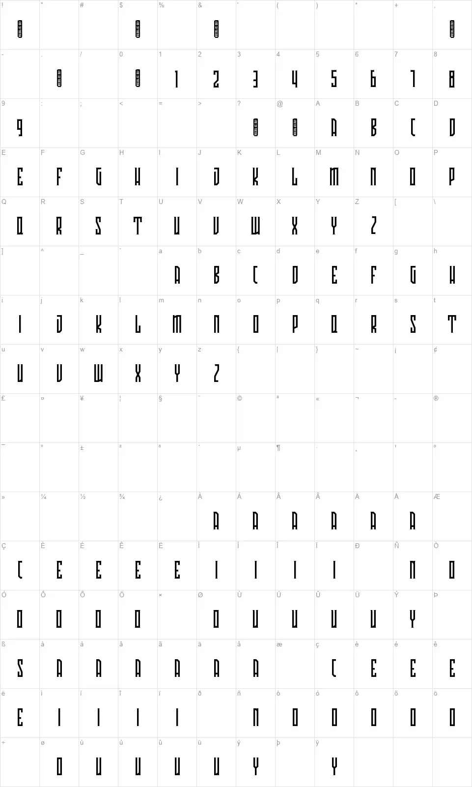 Avriellafont character map