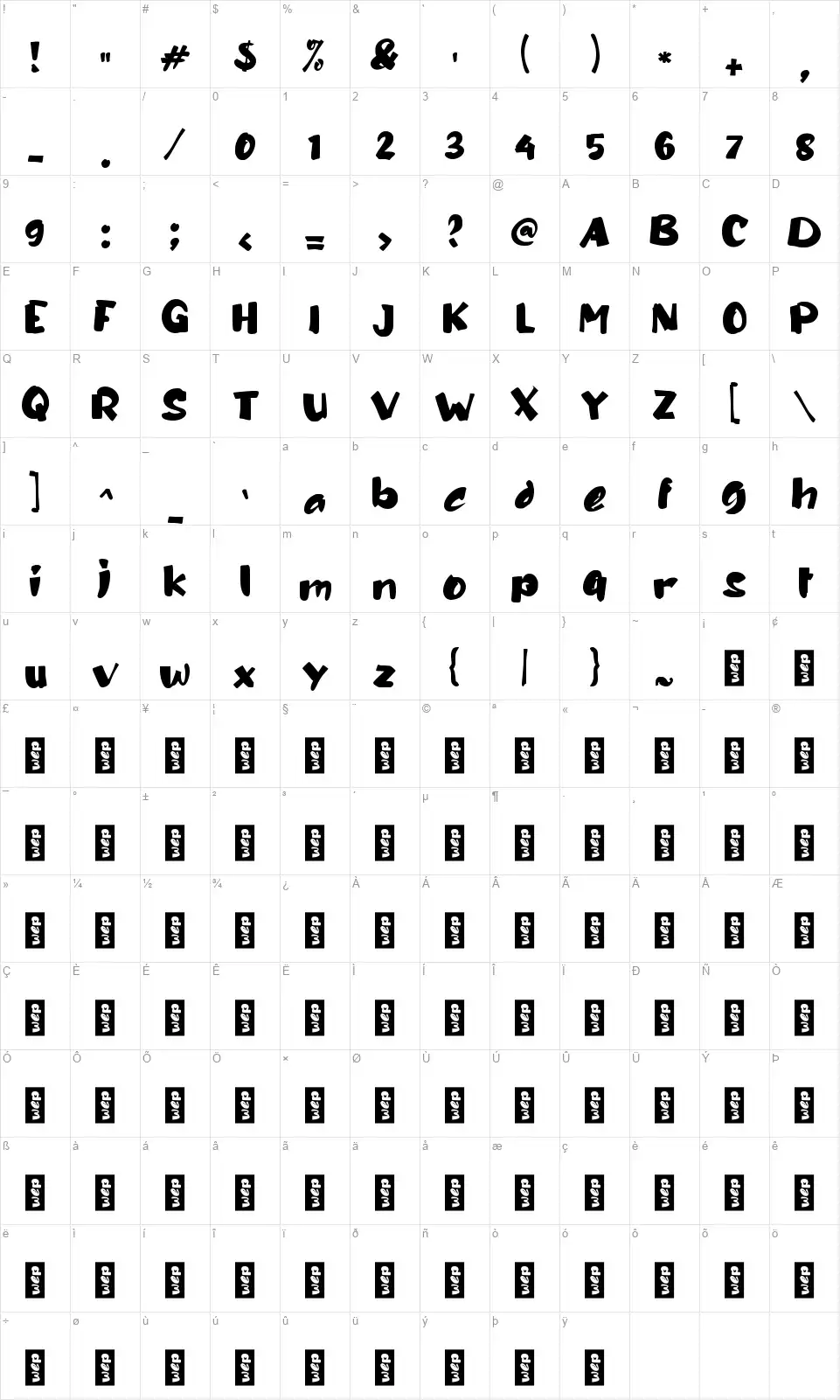 b Belumfont character map