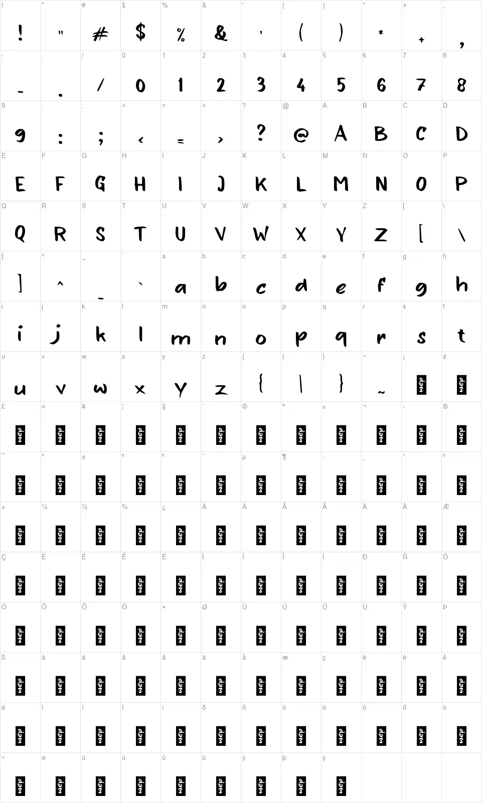 b Boot Socksfont character map